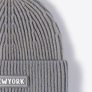 NEWYORK Patch Rib-Knit Cuffed Beanie