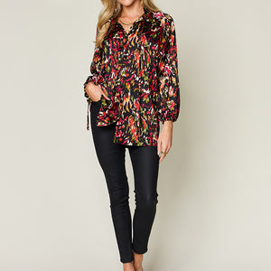 Double Take Full Size Printed Button Up Long Sleeve Shirt