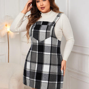 Honey Plus Size Plaid Wide Strap Overall Dress