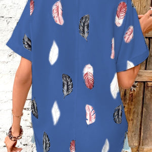 Full Size Printed Collared Neck Short Sleeve Blouse