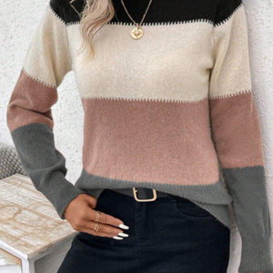 Color Block Mock Neck Long Sleeve Sweater