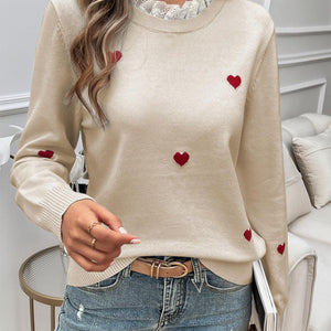 Devine Lace Detail Heart Long Sleeve Sweater