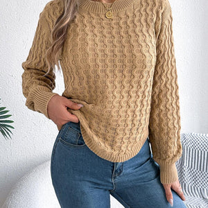 Asymmetric Hem Round Neck Long Sleeve Sweater