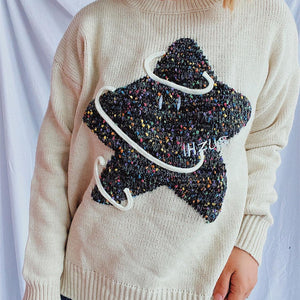 Contrast Star Round Neck Long Sleeve Sweater