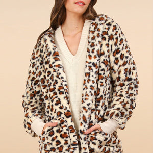 VERY J Fuzzy Leopard Long Sleeve Hooded Jacket