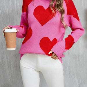 Angel Wings Contrast Heart Dropped Shoulder Long Sleeve Sweater