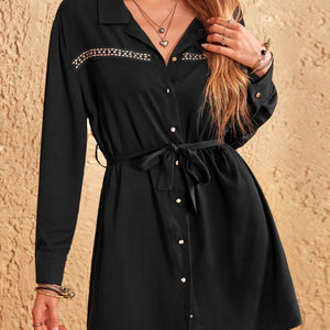 Collared Neck Long Sleeve Mini Dress