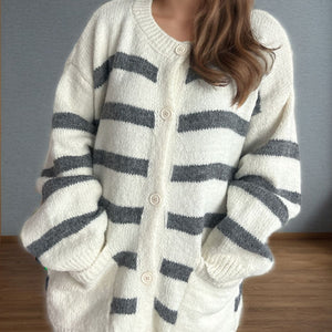 Striped Button Down Long Sleeve Cardigan