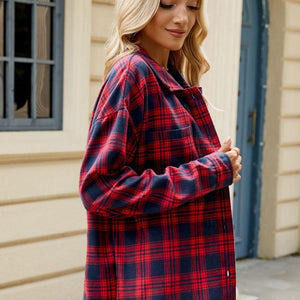 Plaid Collared Neck Long Sleeve Shirt