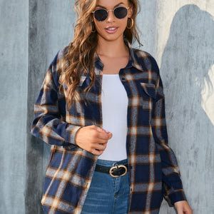 Full Size Plaid Button Up Pocketed Shirt