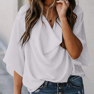 Full Size Cowl Neck Three-Quarter Sleeve Blouse