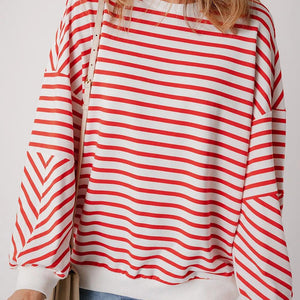 Striped Dropped Shoulder Long Sleeve Sweatshirt