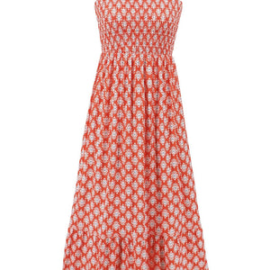 Smocked Printed Square Neck Sleeveless Dress