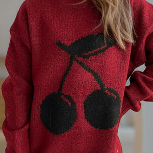 Cherry Round Neck Long Sleeve Sweater