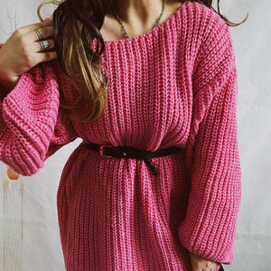 Boat Neck Long Sleeve Sweater with Belt