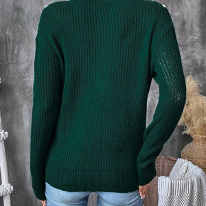 Perfee Contrast Half Zip Long Sleeve Sweater