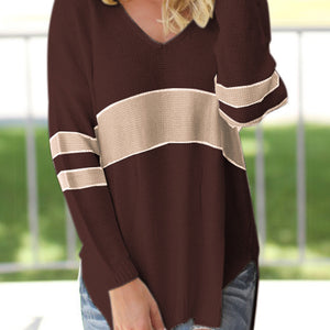 Striped V-Neck Long Sleeve Sweater