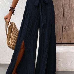 Honey Tied Slit Wide Leg Pants