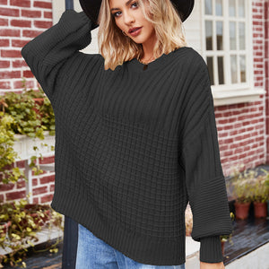 Ribbed Drop Shoulder Lantern Sleeve Sweater