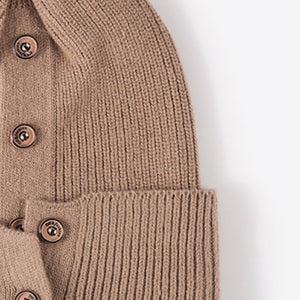 Button Detail Rib-Knit Cuff Beanie