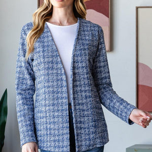 Heimish Full Size Houndstooth Tweed Open Front Blazer