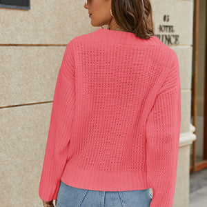 Openwork Surplice Long Sleeve Sweater