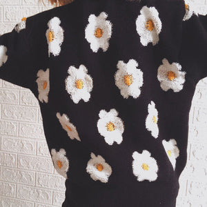 Flower Round Neck Long Sleeve Sweater