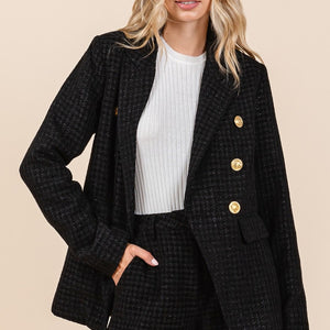 Mittoshop Plaid Texture Double-Breasted Long Sleeve Blazer