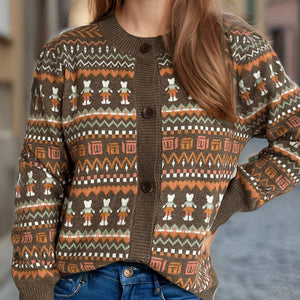 Graphic Button Down Long Sleeve Cardigan