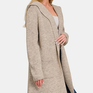 Zenana Hooded Open Front Sweater Cardigan