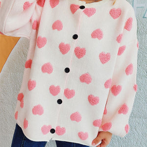 Heart Button Up Long Sleeve Cardigan