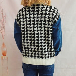 Houndstooth Denim Sleeve Sweater