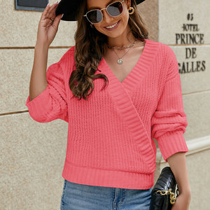 Openwork Surplice Long Sleeve Sweater