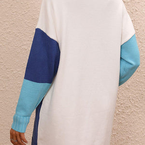 Color Block Mock Neck Dropped Shoulder Sweater Dress