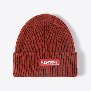 NEWYORK Patch Rib-Knit Cuffed Beanie