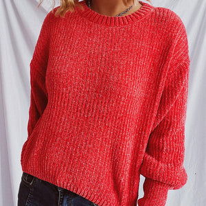 Round Neck Dropped Shoulder Long Sleeve Sweater