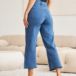 Pantalones vaqueros de talle alto con dobladillo sin rematar y control de abdomen de RFM Crop Chloe