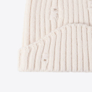 Distressed Rib-Knit Beanie