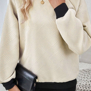 Texture Contrast Long Sleeve Sweatshirt