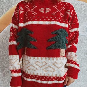 Christmas Tree Mock Neck Long Sleeve Sweater