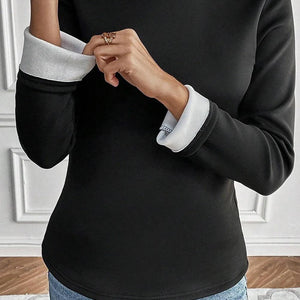 Thermal Lined Mock Neck Long Sleeve Blouse