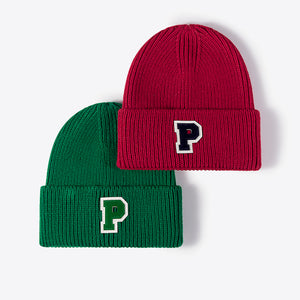 Letter Patch Cuffed Knit Beanie