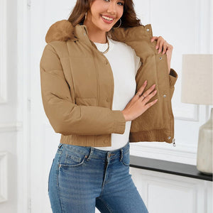 Pocketed Long Sleeve Cropped Hooded Winter Coat