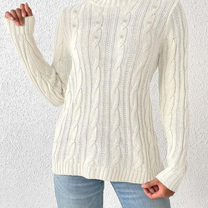 Cable-Knit Round Neck Long Sleeve Sweater