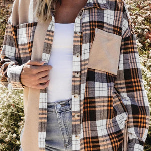 Pocketed Plaid Collared Neck Dropped Shoulder Shacket