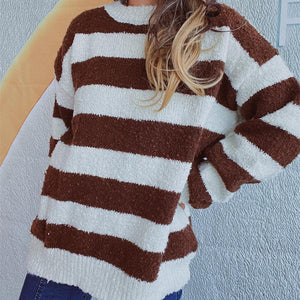 Striped Round Neck Long Sleeve Sweater