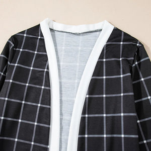 Plaid Open Front Long Sleeve Cover Up