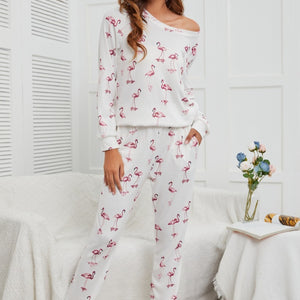 Flamingo Long Sleeve Top and Pants Lounge Set