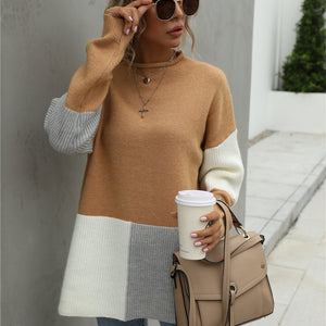 Angel Wings Color Block Round Neck Dropped Shoulder Sweater