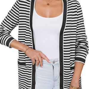 Striped Open Front Long Sleeve Cardigan